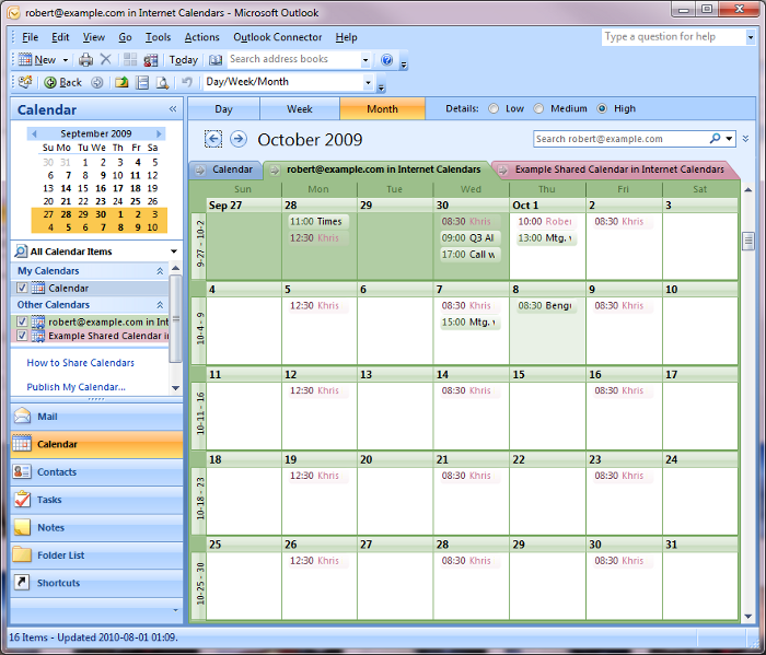 редактировать календарь Bing и Yahoo в Outlook 2010