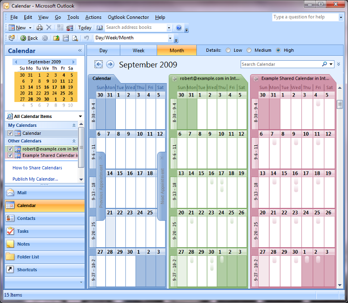 Outlook - All calendars - Side-by-side